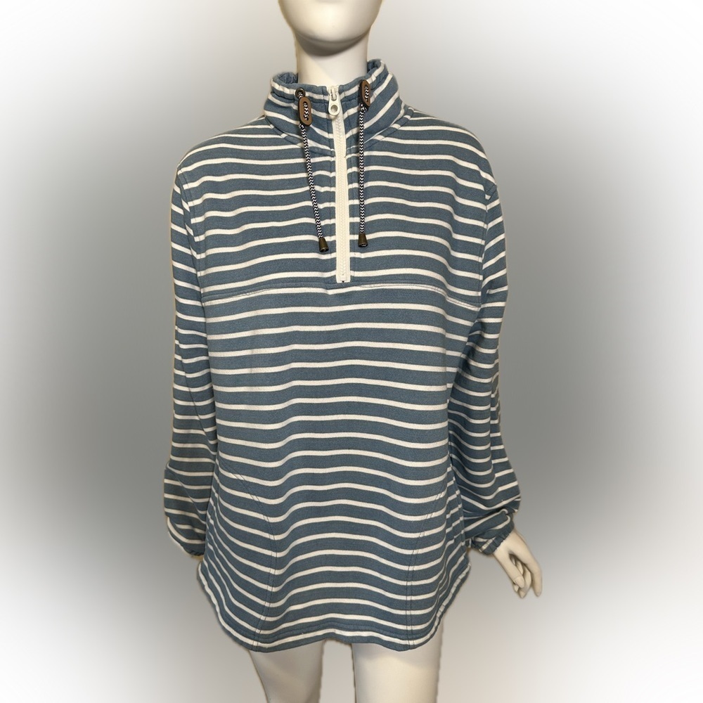 Joules Sweatshirt Light Blue &White‎ Striped Quarter Zip with Pockets Women's 8